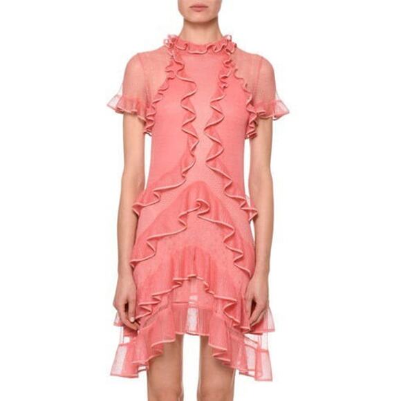 ALEXANDER MCQUEEN Silk Pointelle Knit Lace Flounce Ruffle Dress Italy L $2990 - Picture 2 of 16